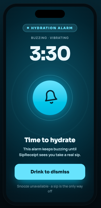 SipReceipt sip reminder screen on iPhone